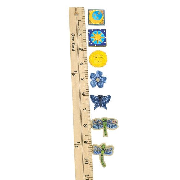 7 Button Covers Celestial Floral Dragonfly Butterfly Sun Moon Stars Blue Yellow - Picture 6 of 11